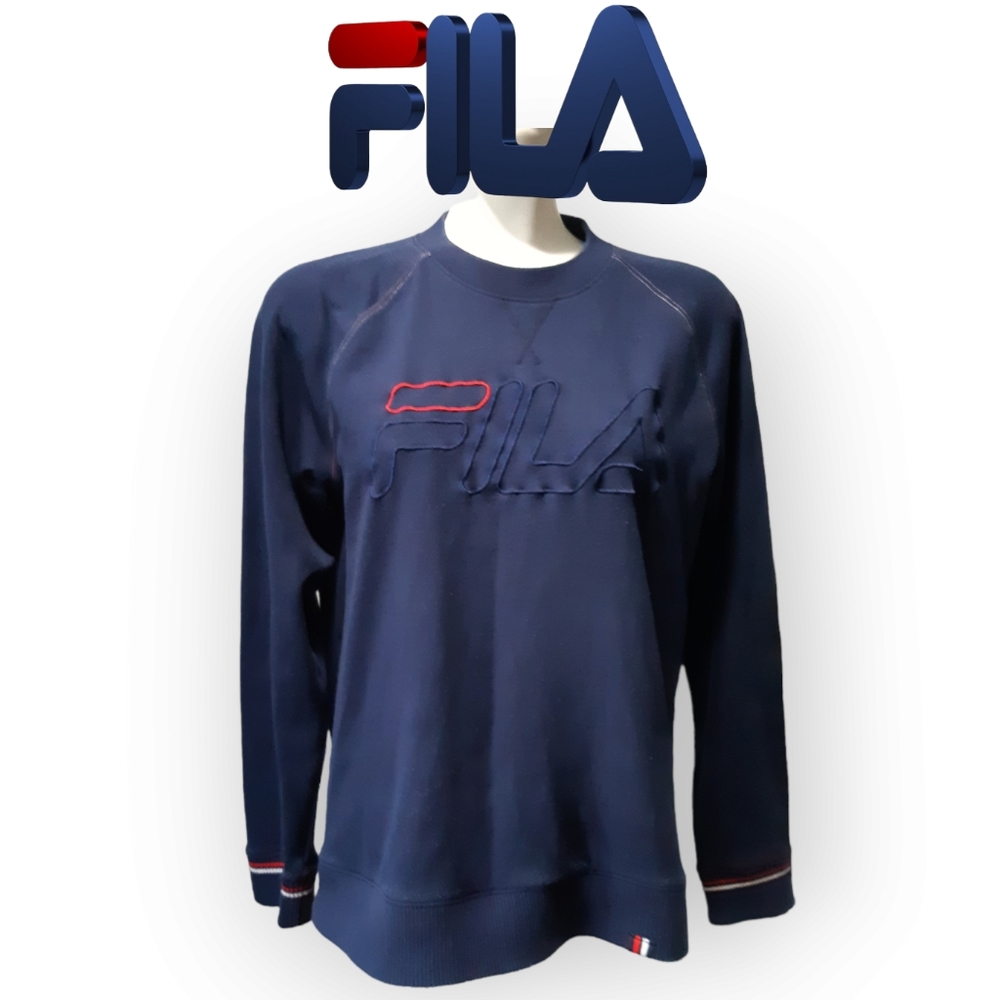 FILA navy embroidered logo stripes crewneck sweatshirt Size Medium